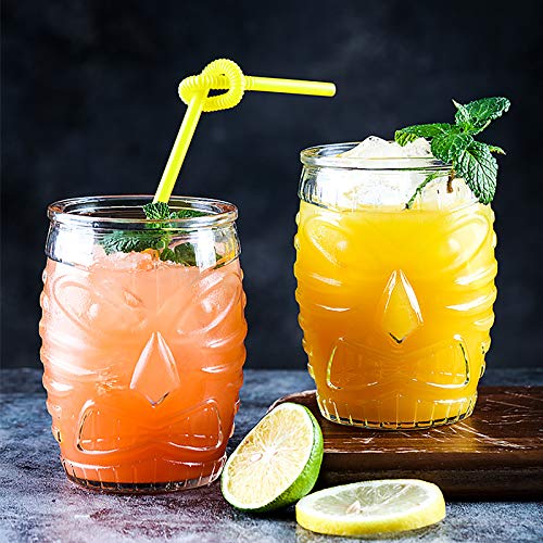 Jucoan 6 Pack Modern Bar Tiki Glasses, 16 oz/480 ml Tiki Cup Tiki Mug, Double Old Fashioned Glass, Hawaiian Style Glass, Clear - Image 2