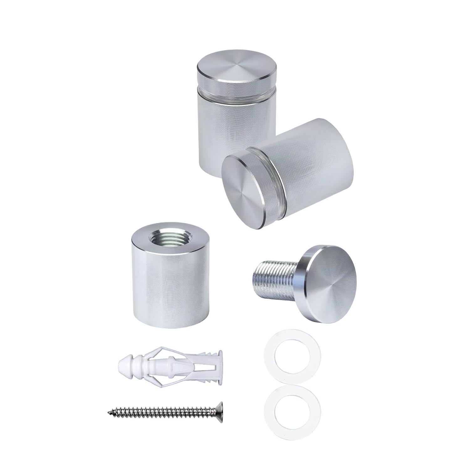 Pack of 12 Aluminum Wall Spacers, Standoff Screws, Sign Standoff Mounting Hardware Glass Standoff for Acrylic Signs (Silver, 3/4" x 3/4")