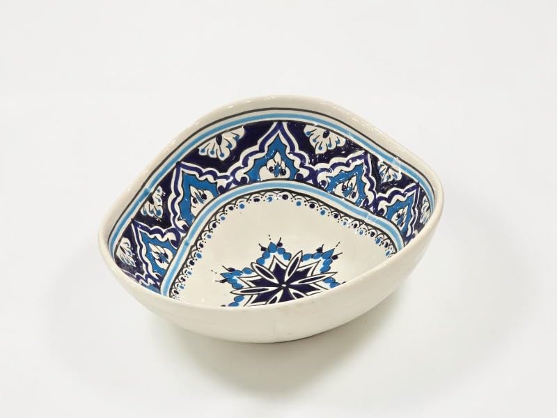 Generico Insalatiera in Ceramica 30 cm Dipinta a Mano, Ciotola Grande a Forma di Carciofo, Piatto da Portata Artigianale per Insalata e Piatti da Condividere, Modello Azzurra Bianco e Celeste