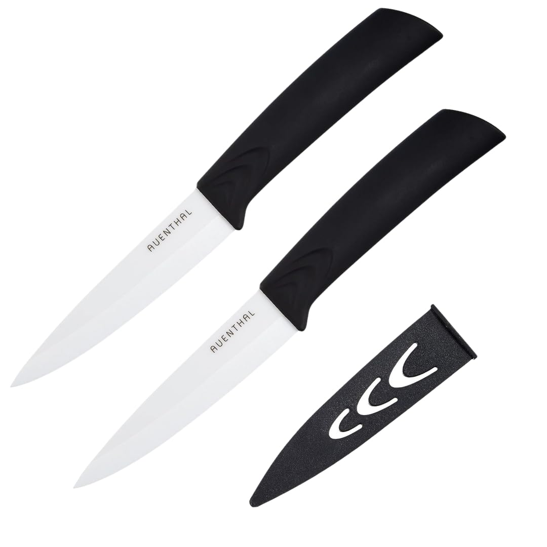 Amefa 2 Piece Ceramic Utility Knife Set – Ultra Sharp Ceramic Kitchen Knives with Protective Sheaths – Lightweight Rust-Resistant Fruit, Vegetable & Food Prep Knives
