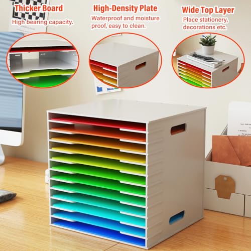 Image of Scrapbook Paper Organizer, 12 Tier Desktop File Sorter Storage Desktop Paper Holder, 13 inch x 12 inch Papers Storage, Document Letter Tray, A4 Papers Document Storage Rack for Home, Office and School
