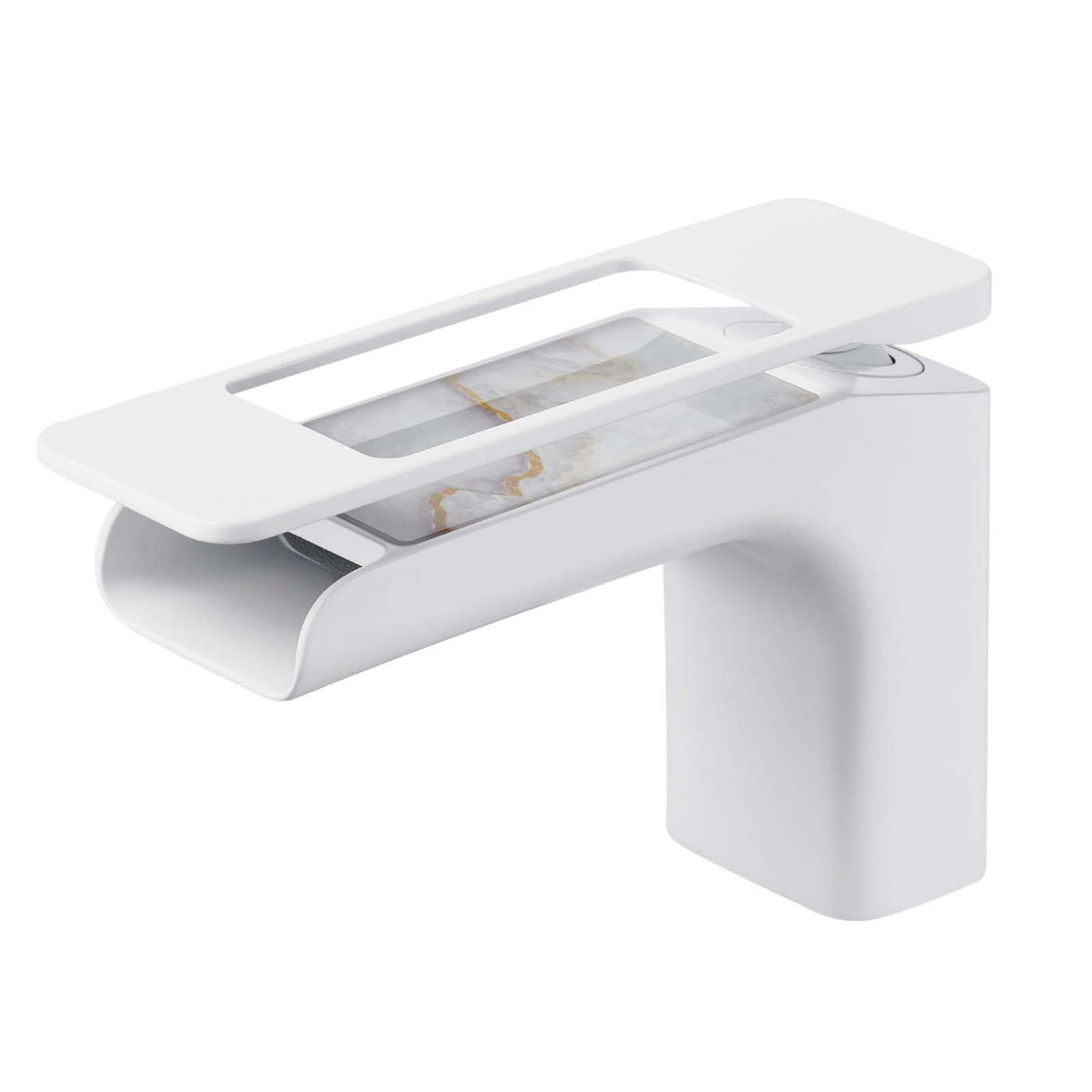Mitigeur de lavabo cascade blanc eau chaude et froide à commande fluide en laiton