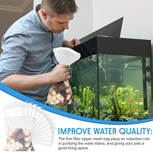 Image of Geiserailie 15 Pcs Aquarium Filter Media Bags 150 Micrometer Fine Filter Bags Mesh Reusable with Zipper for Activated Carbon Resins (5.5 x 7.9 Inch)
