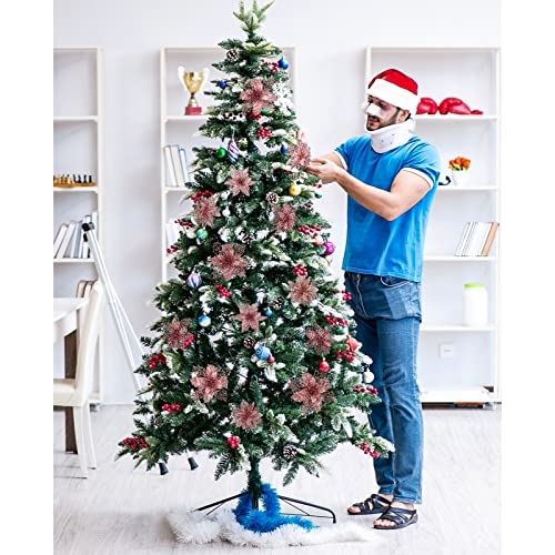 Kepato 32 Pcs Poinsettia Artificial Flowers Christmas Decorations, 4 Styles 5.5 Inch Glitter Wreath Xmas Tree Ornaments For Christmas New Year Party Rose Gold #TOP6