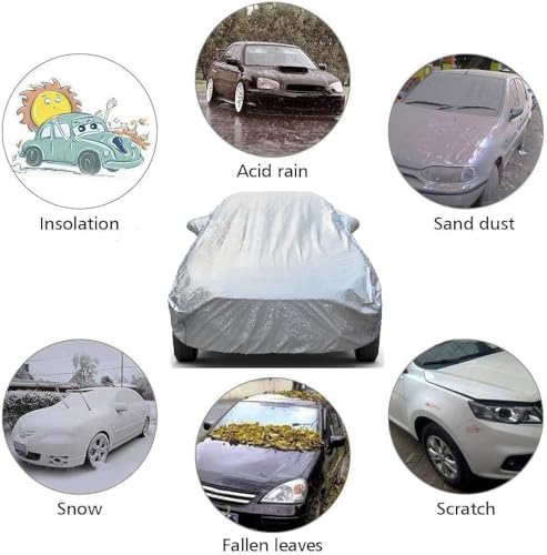 Image of 100% Waterproof Car Body Cover Compatible with Renaults Triber (2015 to 2026), with Mirror Pockets, Long Lasting Strong Durable Material, Bottom Elastic Triple Stitched (Silver)