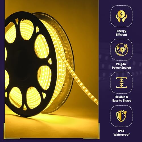 Image of Lexton Decorative 20 Meter Long Warm White 2400 LED Rope Light | Plug Sourced | Waterproof & Flexible LED Strip | Suitable for Home Decor, Outdoor Decoration, Diwali, Birthday, Christmas (Pack of 1)