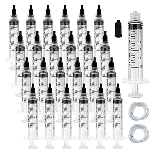 5ml Esteril Jeringa de Plastico Sin Aguja con Tapa, 30Pack Luer Lock Jeringa Desechable, Herramientas de Medición Dispensación de Jeringa para Laboratorios de Mascota,Perfumes,Lubricantes (5ml,30)
