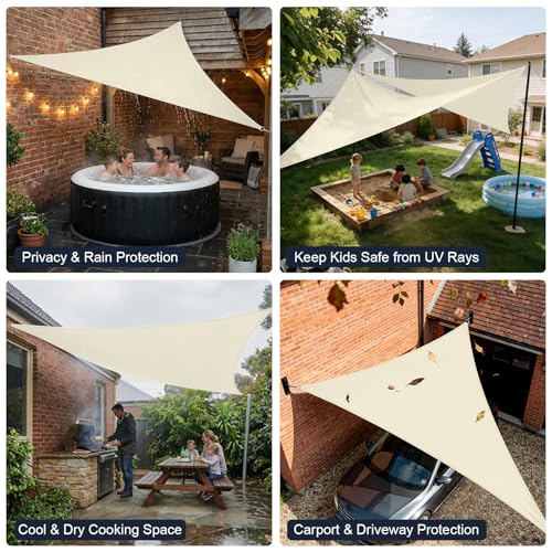 HEYOMART Sonnensegel Dreieck 2 x 2 x 2m Wasserdicht Sonnenschutz inkl Befestigungsseile PES Polyester mit UV Schutz für Garten Terrasse Camping, Cremeweiß 6