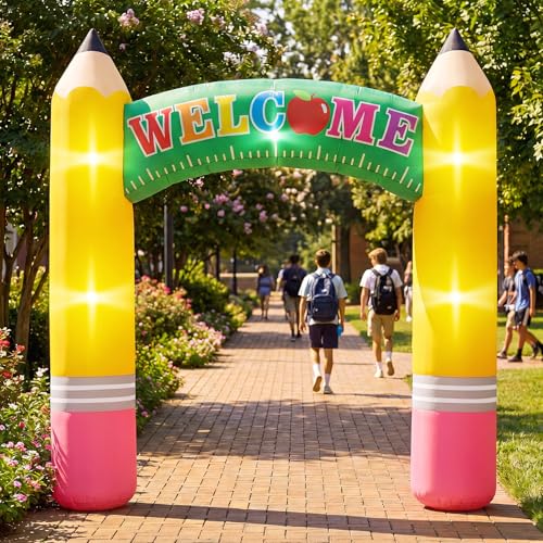 Teyva Daily 9FT Back to School Inflatable Pencil Arch with LED Lights Welcome Blow Up Archway Decoration for First Day of School Kindergarten Graduation Party Lawn Yard Photo Backdrop Decor