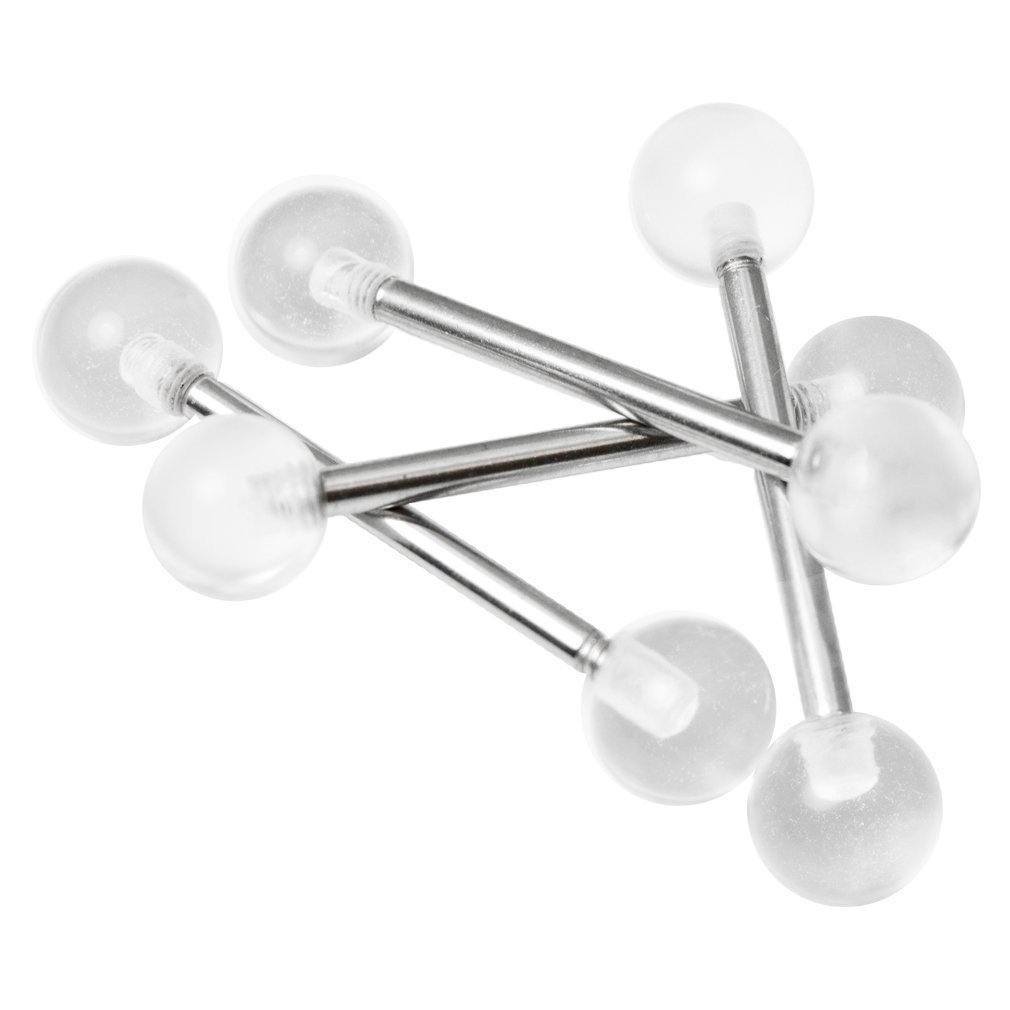 Piercing Langue Multi Billes Transparent - Barre Droite Acier Chirurgical 1.6x16mm