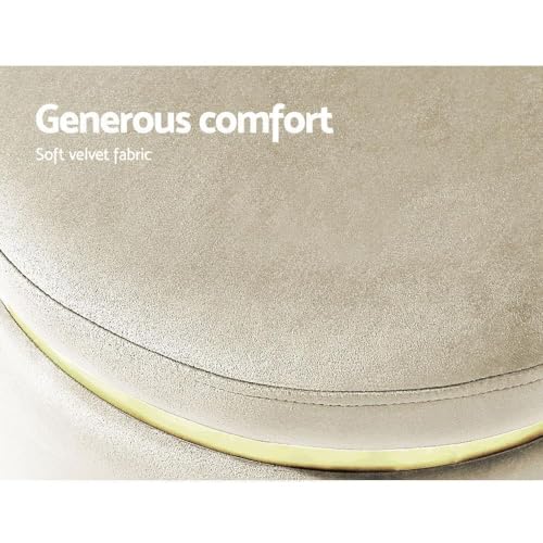 Image of ETIQUETTE ART Upholstered Velvet Round Dual Strip Ottoman Office Stool Foot Rest Stool Linen Fabric Padded Seat Pouf Ottoman with Round Shape for Living Room (Cream)