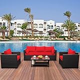 Lviden 4 Pieces Patio PE Wicker Sofa Sets Outdoor Rattan Conversation Furniture Set sectional Couch...