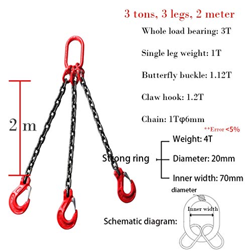 Élingues De Chaînes De Levage À 3 Jambes, Élingues De Chaîne avec Crochets De Levage De 3 Tonnes (6613 LB) De Capacité De Levage Utilisée pour Le Levage De Machines, De Bâtiments, Etc. – vue 7