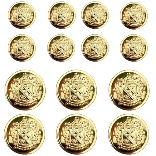 KENDANY 14 Piece Metal Blazer Button Set - for Blazer, Suits, Sport Coat, Uniform (Gold 0.7 inch-0.9 inch)(18mm-23mm)