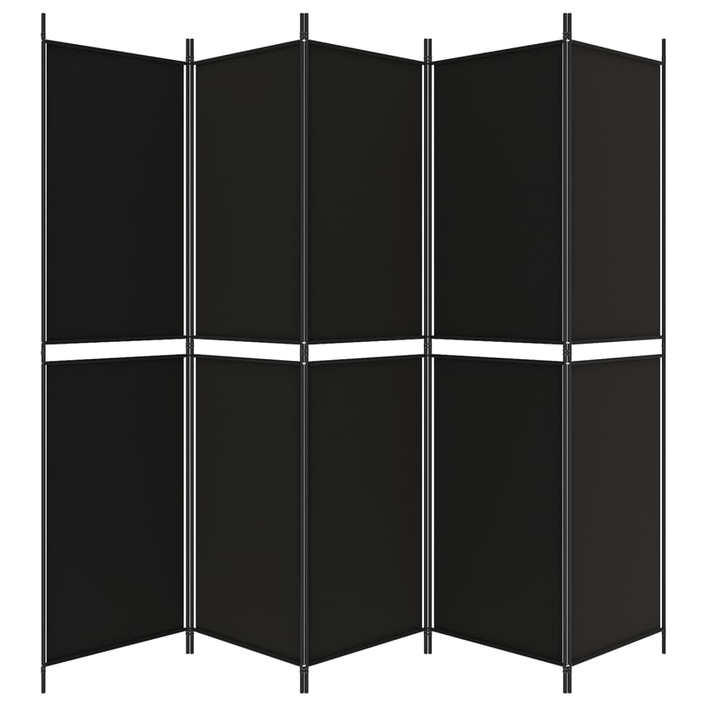 Klappbarer Paravent aus schwarzem Stoff, 250x200 cm, 5-teilig – Raumteiler für Schlafzimmer und Wohnzimmer, lichtdurchlässig, platzsparend zusammenfaltbar