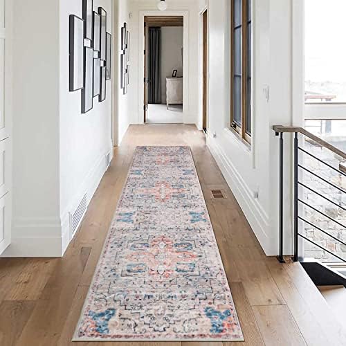 Cekene Oriental Runner Rug Non-Slip 60x180cm Faux Wool Hallway Runner Rug Washable Kitchen Runner Mat Low Pile Distressed Floor Carpet for Entryway Kitchen Laundry Room