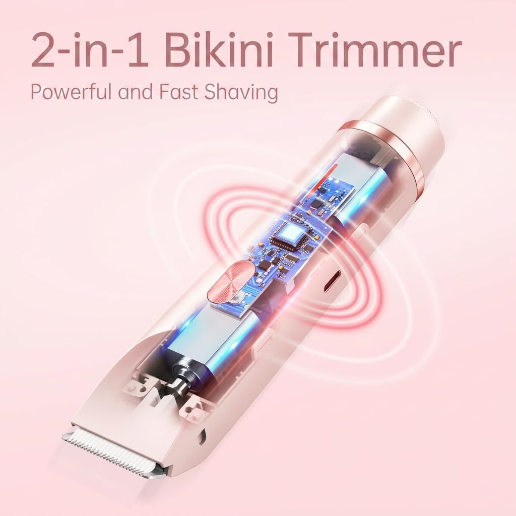 Rasoir Électrique Femme, Tondeuse Intime Double Tête Étanche Rechargeable, Épilateur Électrique Multifonction, Épilation Maillot Femme pour Jambes, Aisselles, Sourcils, Nez (rose)