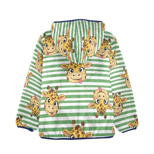 Giraffe Faces on Green Stripes Toddler Fleece Jacket Girl Boys Hooded Fleece Jacket Coat Warm Outwear Zip-up 3-10T2