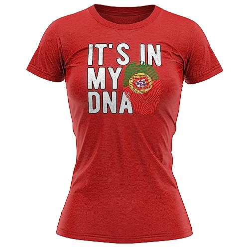 Purple Print House Portugal Flag Womens T Shirt Portuguese Its in My DNA Football Supporter World Top Tee, XXL, Red