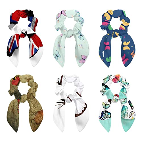 Lot de 6 chouchous pour cheveux avec nœud papillon imprimé pour queue de cheval femme