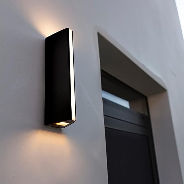 CGC Dark Grey LED Slim Rectangular Wall Light Up Down Front Garden Porch Patio Outdoor Lamp Garage Doorway Anthracite Graphite