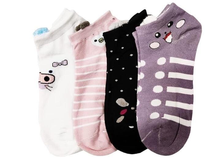 Women Ankle Socks Girls Casual Breathable No Show Athletic Cotton Short Socks Invisible Casual for Running Yoga Random Design Random Color (Pack of 4 Pair)-image-5