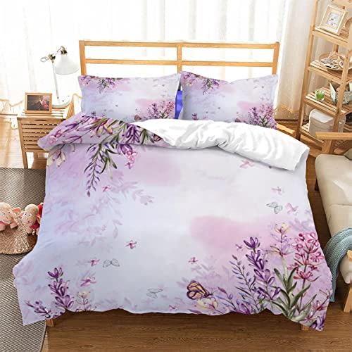 Deymote Ensemble de literie en Coton de Luxe Size 3D Lavande One Piece Parure de lit 3 pièces avec Housse de Couette 3D 3 pièces, épais et Doux (140x200cm) Cover