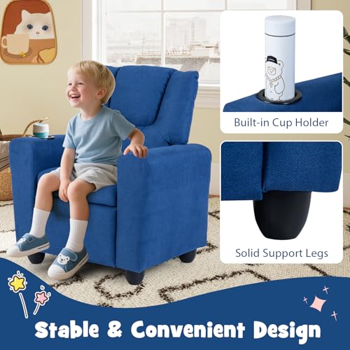 Image of Kids Chair Leather Recliner Sofa w /Cup Holder, Anti-Slip Feet, Adjustable Backrest & Footrest for Kids /Children /Toddlers, 3+ Age Group, Up to 157lbs, Black /Pink /Beige /Brown