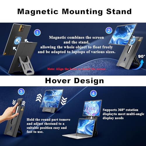 Image of Teamgee 16.1 inch Laptop Screen Extender 1200P IPS Portable Monitor, 120% RGB Color & 360 Rotation, Height-Adjustable, Magnetic Stand, VESA Mountable, Full-OS Compatibility