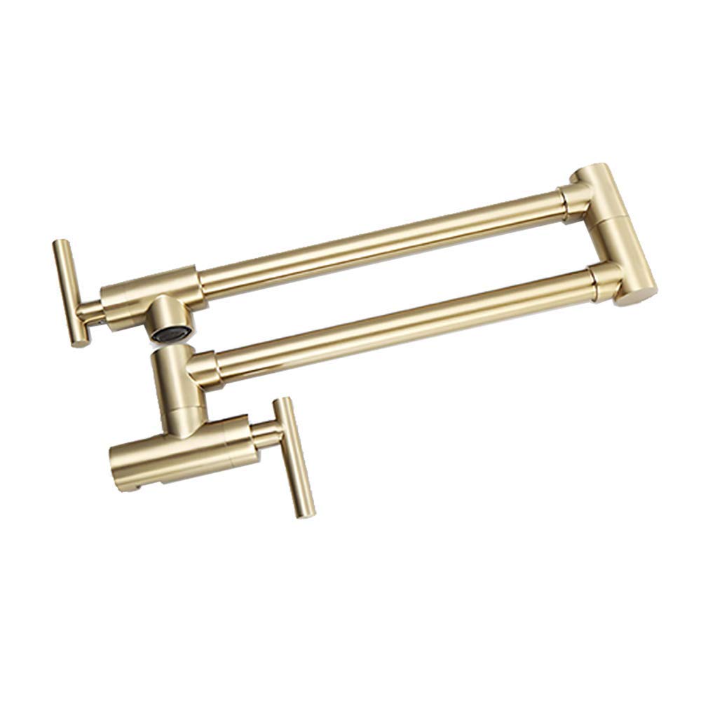 Robinet d'évier de cuisine en laiton or brossé, style pot filler élégant et pliable