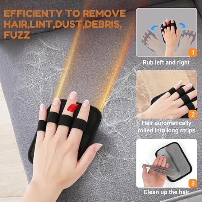 Pet Hair Removal Glove-Cats Dogs Grooming Gloves Reusable Pet Hair Remover Tool for Clothing,Couch, Furniture, Car Seat,Carpet, Upgrade Efficient Cat Hair Remover Gloves-3 PCS-7NAiOnwv