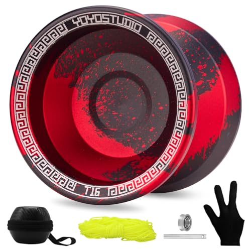 YOYOSTUDIO T16 Yoyo Professional Responsive Yoyos for Kids 8-12, Dual Purpose Tricks Yo yo for Adults, Unresponsive Yoyo Bearing with Removal Bearing Tool, 10 String, Case & Glove (Black and