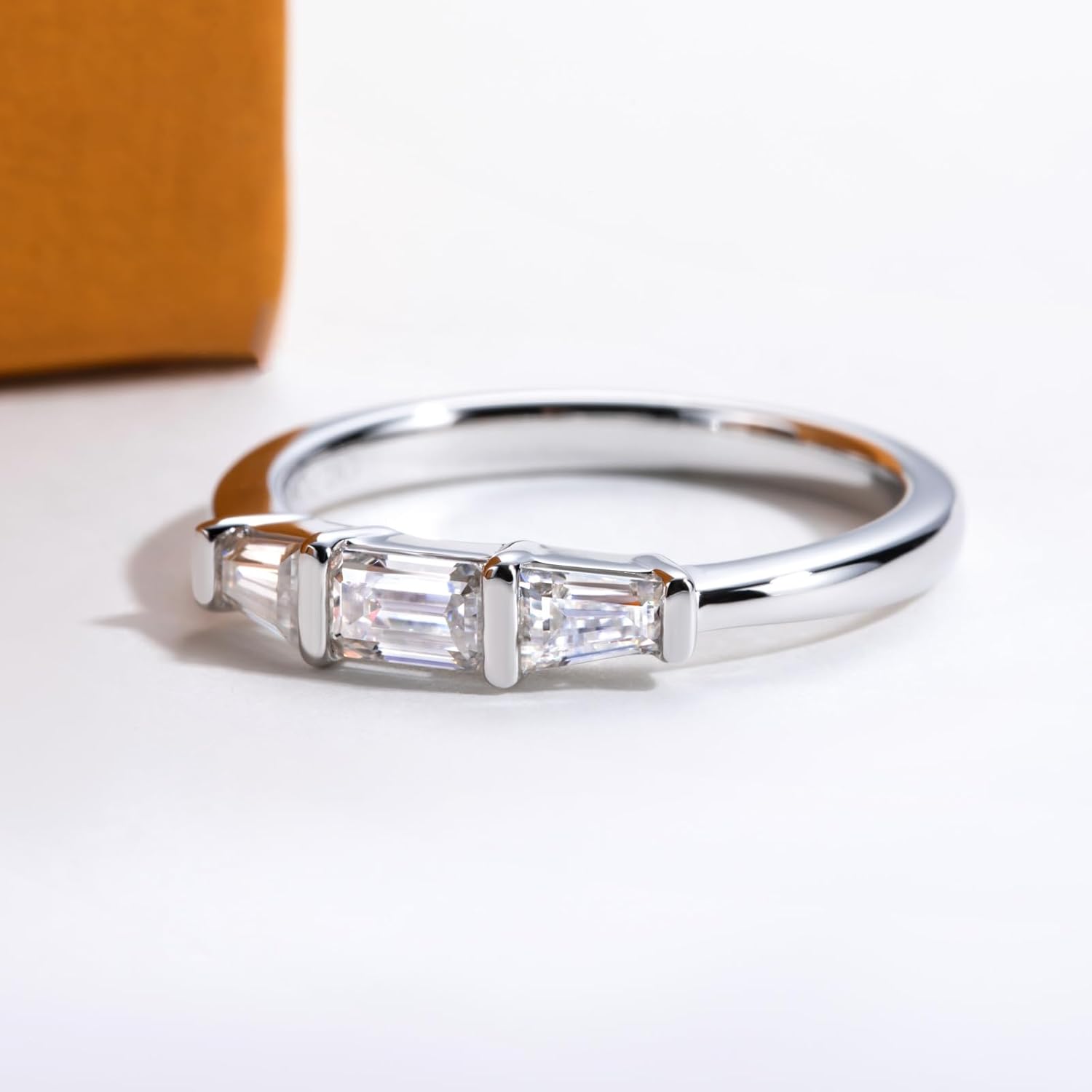 Emerald Cut Moissanite Engagement Rings Wedding Bands D Color VVS1 Clarity 925 Sterling Silver Vintage 3-Stone Eternity Anniversary Band Ring for Women with Certificate Size 8 - Image 4