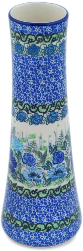 Polmedia Polish Pottery Vase UNIKAT - Blue Meadow Pattern Handmade in Boleslawiec Poland by Ceramika Artystyczna + Certificate of Authenticity