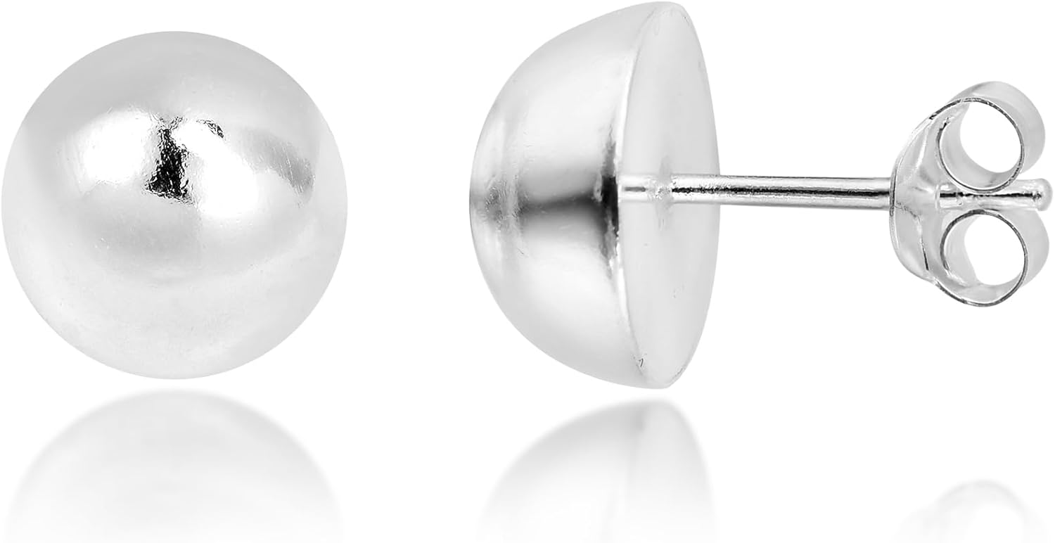 AeraVida 10mm Stylish Shiny Finish Dome .925 Sterling Silver Stud Earrings | Solid Sterling Silver Studs | 10mm Sterling Silver Stud Earrings | Silver Ball Earrings for Women | Moon Inspired