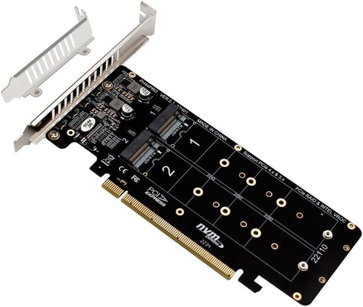 4.0 X16 to Port NVME Card Adapter M Key PCI-E Split 32Gbps Support 2230 2242 2260 2280 .2 SSD