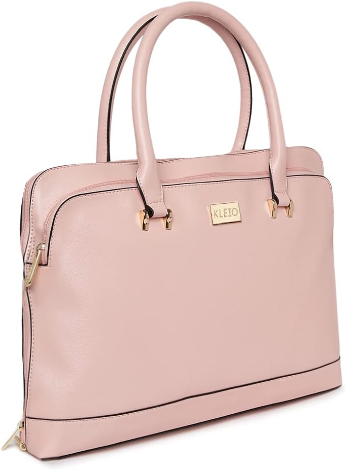 KLEIO Vegan Leather Formal Unisex Laptop Bag 15 inch with Adjustable & Detachable Shoulder Strap | Spacious Bag Suitable for Work, Business Trip, College, Pink, Onesize