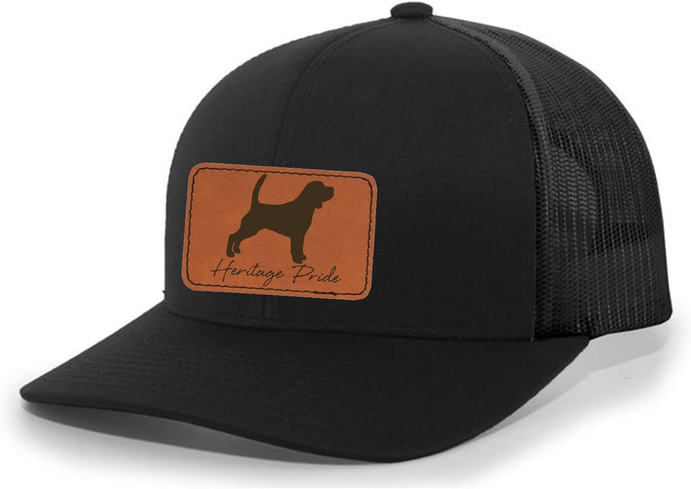 Heritage Pride Canine Collection Beagle Hunting Dog Mens Engraved Leather Patch Mesh Back Trucker Hat