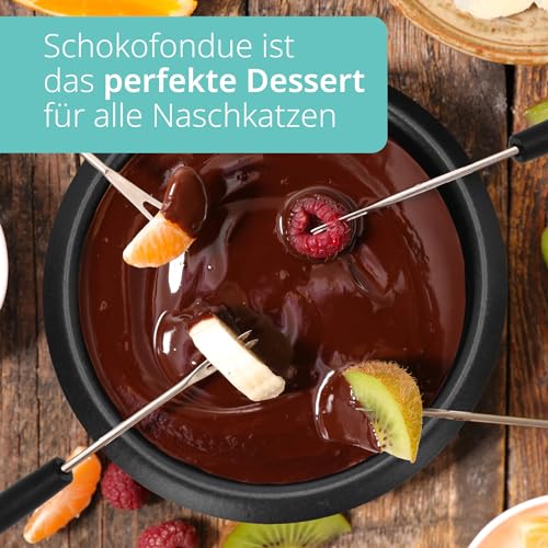 ADE elektrisches Schokofondue 250 ml mit 6 Spießen | Temperiergerät zum Schokolade & Kuvertüre Schmelzen | 2 Temperaturstufen | perfektes Valentinstags Geschenk | ideal für Schokobrunnen