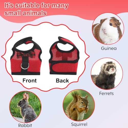 Image of Guinea Pig Harness and Leash，2packs Guinea Pig Clothes Baby Ferret Rats Hamster Soft Mesh Harness Leash for Decoration，Hamster Harness can be Adjusted to Any Size. (Red + Grey)