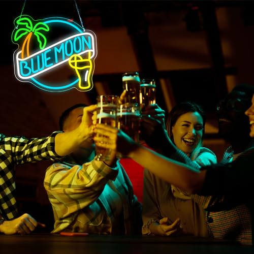 Image of Beer Neon Sign for Wall Decor Dimmable Neon Light Up Sign for Man Cave Blue Led Business Signs Suitable for Bar Home Bar Store Bistro Party Club Restaurant Bedroom Size13.77 * 13.11In(P003)