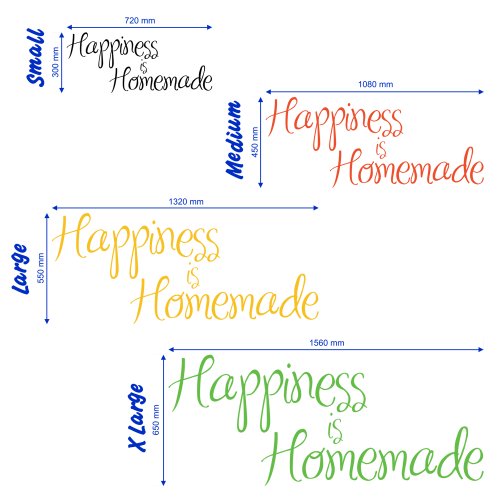 Wonderous Wall Art - Adhesivo Decorativo para Pared (tamaño pequeño), diseño con Texto Happiness is Homemade-Wall, Color Negro