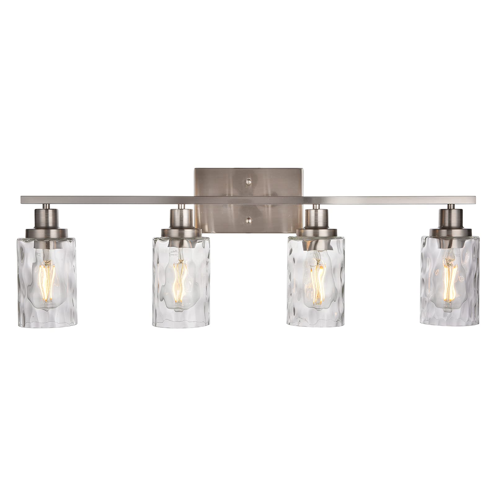 MELUCEE 4-Light Wall Light Fixtures Brushed Nickel Bathroom Vanity Light with Clear Hammered Glass Shade, Modern Wall Lamp for Powder Room Bedroom Porch