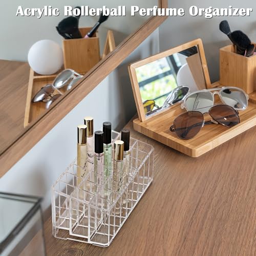 Image of ELLDOO Rollerball Perfume Organizer, 24 Spaces Clear Acrylic Perfume Storage Holder Beauty Scent Holder, Makeup Lipgloss Lipstick Display Case