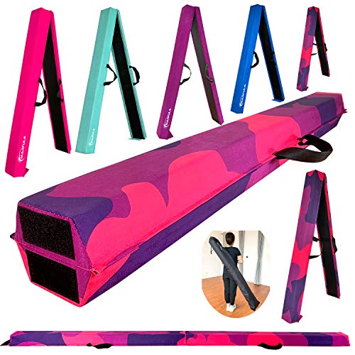 MARFULA 8ft/9ft Folding Gymnastics Balance Beam - Extra Firm - Suede - Non Slip Base for for Home/Gym/Club (5 8 FT)