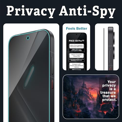 Image of FIRST MART Privacy Tempered Glass for Poco X8 Pro, 2 Pack | Anti-Spy 9H Screen Protector, Edge-to-Edge, Case-Friendly, Scratch Resistant, Bubble-Free