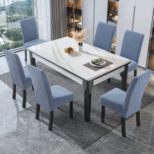 Genina Waterproof Chair Covers For Dining Room, Stretch Jacquard Dining Chair Slipcovers Removable Washable Chair Protector For Kitchen, Hotel, Restaurant (Leaves-Light Blue, 4 Pcs) #TOP5