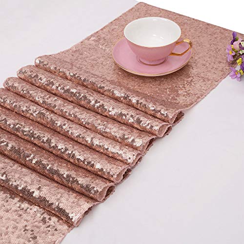 TOROTON Camino de Mesa de Lentejuelas con Purpurina, 30 x 270 cm, para Bodas Fiesta decoración - Oro Rosa Cover