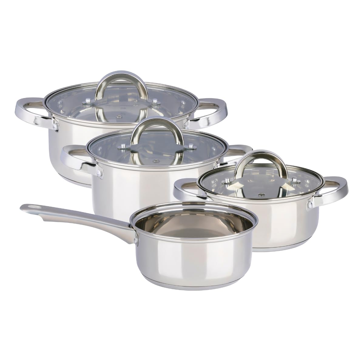 Alpina Set di pentole a induzione 4 pezzi – pentole in acciaio inox con coperchi in vetro – Set pentole per tutti i fuochi – pentole a induzione – utensili da cucina in acciaio inox