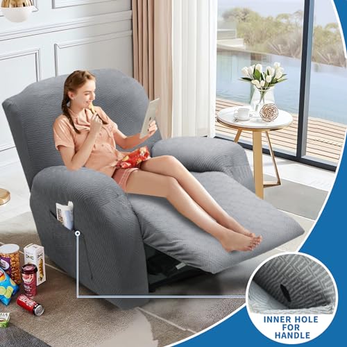 Xineage 4 Pieces Recliner Cover Stretch Jacquard Recliner Chair Covers Newest Design Soft Recliner Slipcovers With Pocket For Kids And Pets thumb #4